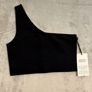 Girlfriend Collective 1014 Terrace Bianca One Shoulder SportBra Black Size S New